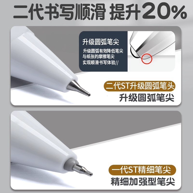 得力速干刷题按动笔中性笔ST笔头学生0.5考试透明杆黑色水笔签字